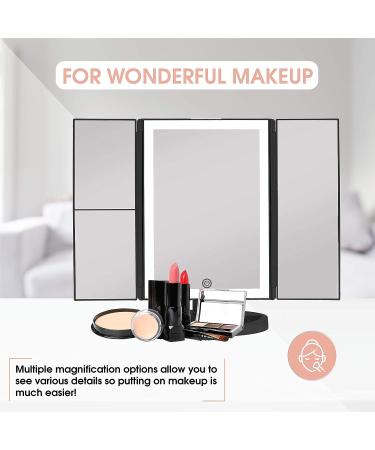 Beautyworks Backlit Makeup Vanity Mirror - 36 LED Lights, Touch-Screen Control, Tri-Fold, 1/2/3X Magnification, Portable HD Cosmetic Mirror (Midnight Black) - 3x Magnification - Buy Online on GoSupps.com