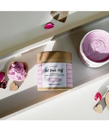 Puremetics 3-in-1 Shower Fluff Rose Garden - Vegan Plastic-Free Shower Gel Peeling & Lotion | 250g - Buy Online on GoSupps.com