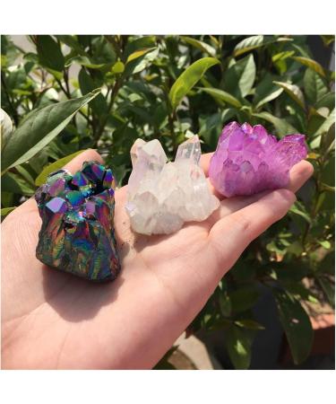 3pcs Aura Angel Crystal Cluster Natural Titanium Coating Gemstone Quartz Cluster Home Decor 110-120g Decoration - Buy Online on GoSupps.com