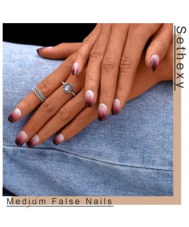 Sethexy Chic Gradient Glossy False Nails - Medium Full Cover Acrylic 24Pcs for Women and Girls - Buy Online on GoSupps.com