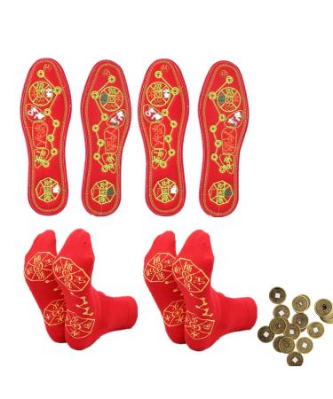 Kudias Feng Shui Seven Coins Insoles Feng Shui Seven Coins Socks Feng Shui Insoles for Men Women (39 2pcs Sock+ Insole) 39 2pcs Sock+ Insole