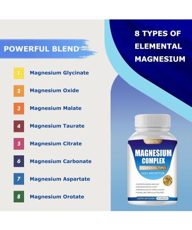 Magnesium Complex Supplement 8 Elemental 1000mg | Magnesium Supplement with Glycinate, Malate, Citrate | Sleep, Relaxation, Bone & Muscle | Vegan 90 Capsules - Buy Online on GoSupps.com