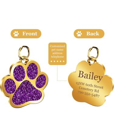 Nibana Personalized Dog Tags Glitter Paw Print Custom Pet ID Tags Engraved Cat Name Tags for Small Medium Large Dogs Cats up to 4 Lines of Custom Text Easy to Read(Purple) - Buy Online on GoSupps.com