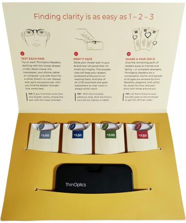 ThinOptics Clarity Kit Rectangular Reading Glasses - Black 44.45 mm +2.5 | Global Shipping Available - Buy Online on GoSupps.com