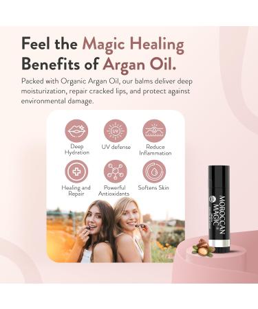 Moroccan Magic Organic Coconut Lip Balm 3 Pack - Cold Pressed Argan and Essential Oils, Smooth Application, Non-Toxic, Cruelty Free - Buy Online on GoSupps.com