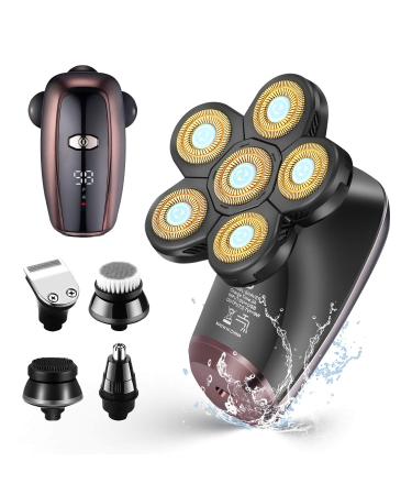 Upgrade 5 in 1 Electric Razor for Men - Wet and Dry Bald Head Shaver - Cordless Rechargeable Face and Head Shavers for Men, 100% Waterproof Electric Shaver Grooming Kit with LED Display 6D