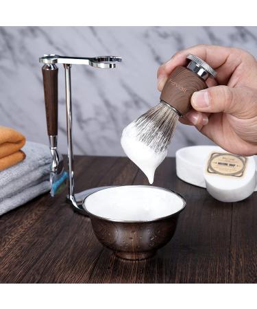 Favali Razor Set - 4 in 1 Stainless Steel Shaving Brush Holder & Wet Razor for Men | Ash Handle Compatible with Mach 3 - Buy Online on GoSupps.com