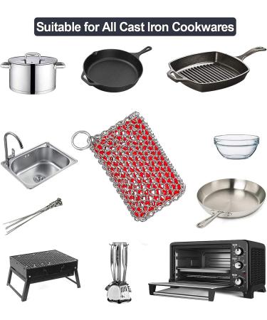 316 Stainless Steel Chainmail Cast Iron Skillet Cleaner with Silicone Insert - Buy Online on GoSupps.com