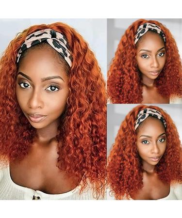 Ginger Orange Short Curly Headband Wig for Black Women - 12 Inch 350# Afro Curly No Lace Front Wig - Heat Resistant Fiber Hair Cosplay Wig - Buy Online on GoSupps.com