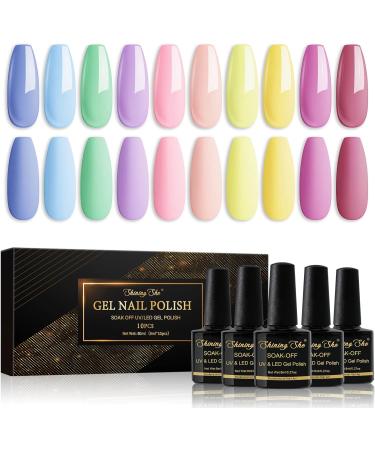 Shining She Pastel Gel Nail Polish Set - 10 PCS Macaron Shades - Soak-Off UV/LED Manicure Gift for Women - 8ML - Buy Online on GoSupps.com