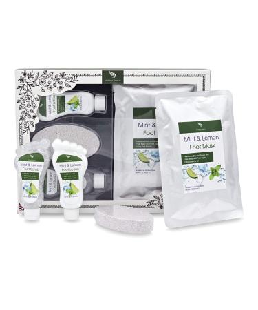 Foot Spa Gift Sets - Foot Care Pampering Gift Set | Mint and Lemon Foot Scrub Foot Lotion Foot Mask Pumice Stone