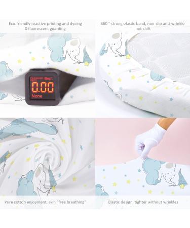 Hocaies 100% Cotton Stroller Mattress Cover & Clamping Sheet for Baby - Fits 78x36cm/80x40cm Moses Baskets | Elephant Design - Buy Online on GoSupps.com