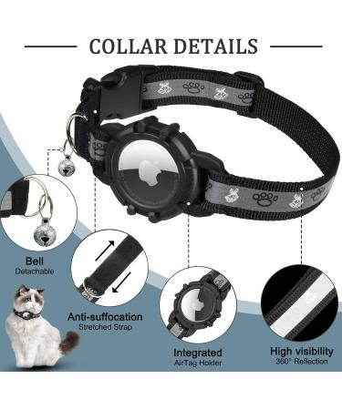 Reflective Airtag Cat Neck Band - Adjustable GPS Collar for Cats & Puppies | Jiarui Black 9-13 Inch (23-33cm) - Buy Online on GoSupps.com