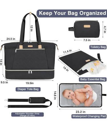 Multi-Functional Large Mom Bag Set - 7 Pieces Baby Wrap Bag with Diaper Pad Pacifier Bag & Organizer - Ideal for Travel & Delivery (Black) - Buy Online on GoSupps.com