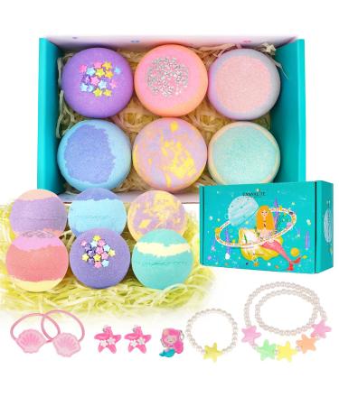 Canvalite Kids Bath Bombs with Surprise Inside 6 Pcs Handmade Bath Bombs Kits Mermaid Gifts for Girls Skin Friendly And Safe Natural Bath Bombs Spa Fizzy Bubble Bath with Little Girls Jewelry - Buy Online on GoSupps.com