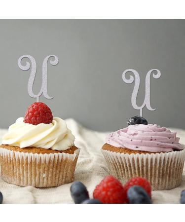 Initial U Cupcake Toppers Wedding Letter Monogram Name Glitter Silver For Wedding Anniversary Party Decor Romance Branches Leaf Choosing Letter Design Color Birthday Gifts 6PCS Style-10 - Buy Online on GoSupps.com