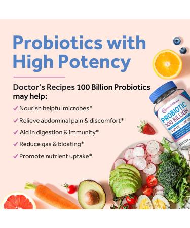 Doctor's Recipes Probiotics 100 Billion CFU for Women & Men - 36 Strains with Prebiotic Fiber & Enzymes - Digestive & Immune Support - Shelf Stable Delayed Release - 30 Caps (Pack of 1) - Buy Online on GoSupps.com
