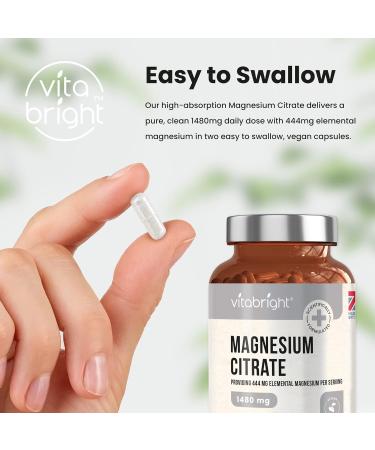 High Strength Magnesium Citrate Capsules - 444mg Elemental Magnesium - 240 Capsules (4 Month Supply) - Vegan and Made in UK - Buy Online on GoSupps.com