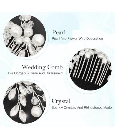Makone Silver Pearl Flower Wedding Hair Piece for Bride | Bridal Accessories for Women & Girls - Wedding Hair Clips Pearl Comb - Buy Online on GoSupps.com