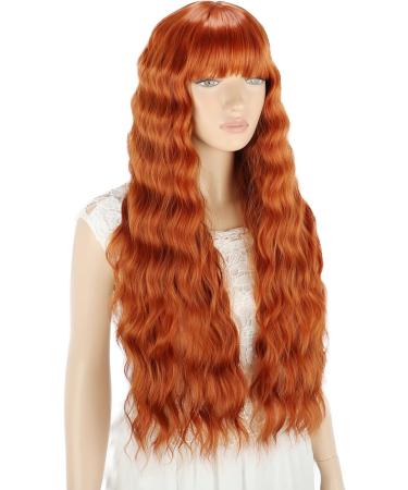 YEESHEDO Ginger Long Hair Wigs | Natural Curly Wavy Synthetic Wig with Fringe | 28 Copper Red Orange Wig for Parties and Cosplay - Buy Online on GoSupps.com