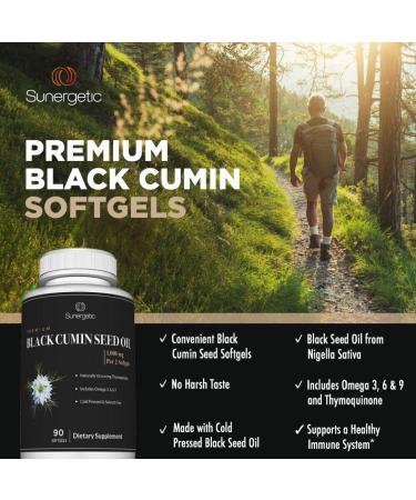 Sunergetic Premium Black Cumin Seed Oil Softgels - 1000mg  90 Count | High Potency Black Seed Oil - Buy Online on GoSupps.com