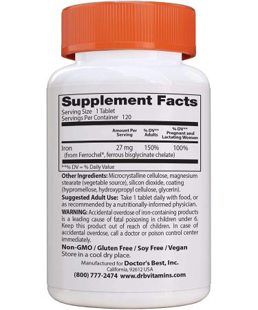 Doctor's Best High Absorption Iron 27 mg - 120 Tablets for Optimal Wellness - Buy Online on GoSupps.com