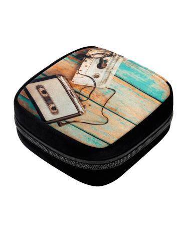 GIAPB Period Bag Sanitary Napkin Storage Bag Pad Holder for Period Makeup Pouch Vintage Radio Wooden Background Color3820