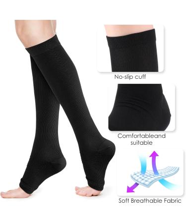 Buy 2 Pairs Open Toe Compression Socks for Women - 15-25mmHg Knee High Support Stockings for Varicose Veins - Ideal for Nurses Flying Running - L/XL Black/Beige - Buy Online on GoSupps.com