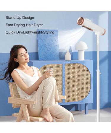 1600W Stand Up Hair Dryer Adjustable Height Negative Ions Frizz Control Quick Drying ABS Material White Gold for Home Use - Buy Online on GoSupps.com