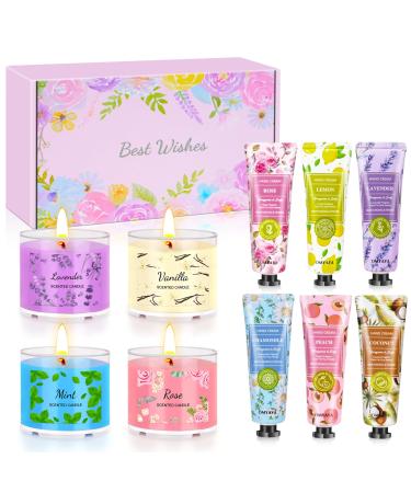 Coffret Cadeau Femme pour Saint-Valentin No l Anniversaire F te Des M res 4 Bougies Parfum es et 6 Cr mes pour les Mains Cadeau Femme Pour Maman S urs Amies