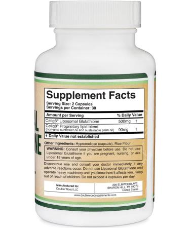 Liposomal Glutathione Supplement 500mg per Serving 60 Capsules (Vegan Safe Non-GMO) Max Absorption Liposomal Glutathione with Genuine Smell and Taste by Double Wood - Buy Online on GoSupps.com