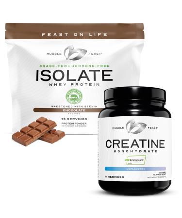 Muscle Feast Creatine + Isolate Big Bundle: 1 Creatine Powder (Unflavored 2lb) + 1 Whey Protein Isolate (Chocolate 5lb) | Premium Supplements Vegetarian Gluten Free