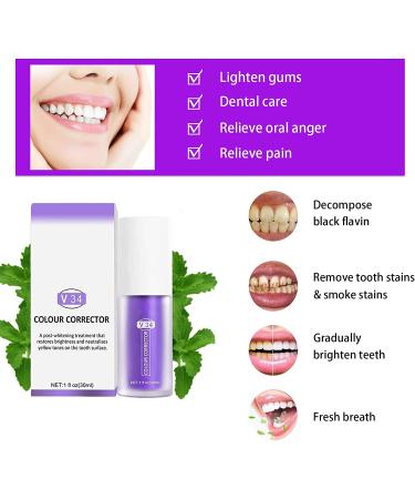 Teeth Whitening V34 Colour Corrector Toothpaste for Sensitive Teeth, Gum Repair & Gum Health - Purple Whitening Foam for Stain Removal due to Coffee & Smoking - Buy Online on GoSupps.com