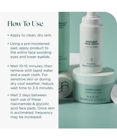 Marini SkinSolutions Clear - Corrective Pads for Pores & Blemish-Prone Skin with Salicylic Acid Niacinamide Azelaic Acid & Glycolic Acid - Cruelty Free - Made in the USA - 30 Count - Buy Online on GoSupps.com
