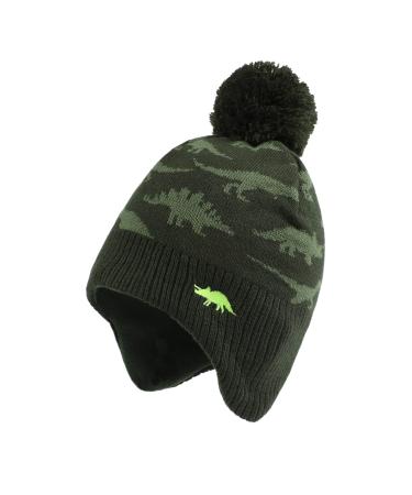 XIAOHAWANG Knitted Baby Hat Winter Warm Boys Girls Beanie Fleece Lining Toddler Kids Hat with Pompom 2-4 Years Army Green Hat