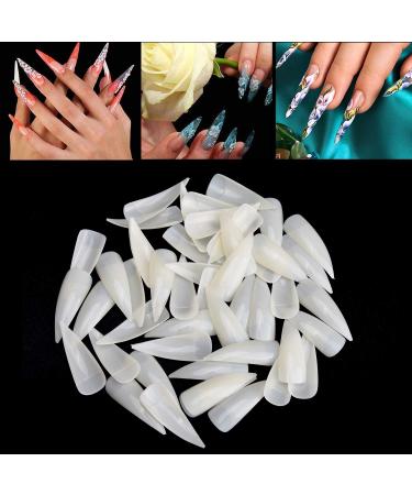 1200PC French False Nail Tips | Acrylic Stiletto Form - Full Cover 10 Sizes Clear & Natural for Salon Mani Pedi - Buy Online on GoSupps.com