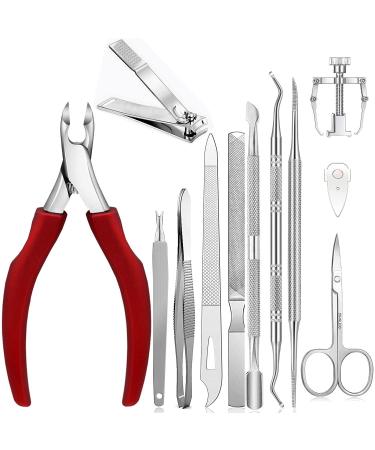 Toenail Nail Clippers Set Toenail Clippers Nail Clippers 12 Pieces Stainless Steel Toenail Clippers with Double Sided Nail File and Nail Scissors Repair for Thickness and Ingrown Toenails