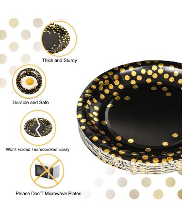 100Pcs Black and Gold Party Supplies Black Plates Disposable for Party 7inch Round Black and Gold Plates Dinner Plates Golden Foil Polka Dots Prarty Supplies for Graduation - Buy Online on GoSupps.com