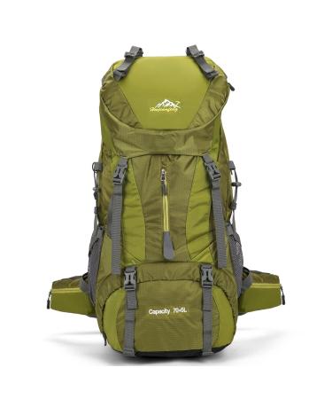 WintMing 75L Hiking Backpack with Rain Cover Waterproof Camping Backpack Shoes Warehouse for Men Women No Internal Frame Olive Green
