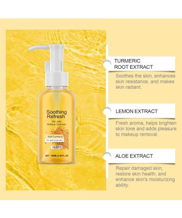 Turmeric Cleansing Gel Hydrating Gel Jelly Makeup Remover Turmeric Smoothing Gel Cleanser Oil-Free Facial Cleanser Gentle Makeup Removal Deep Cleansing of Pores Refreshing for Spot-prone Skin - Buy Online on GoSupps.com