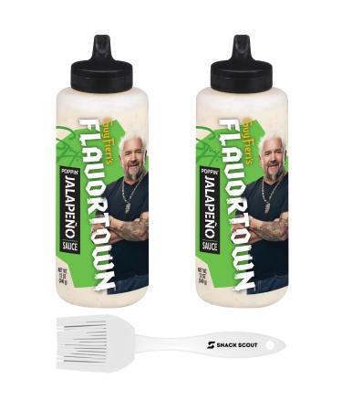 Flavortown Poppin Jalapeno Sauce 12 oz (2 Pack) Bundled With Snack Scout Basting Brush