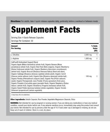 Fitness Labs Nitric Oxide Supplement - 3000mg 120 Capsules | Optimal Pre-Workout with L Arginine & L Citrulline | Triple Action Non-GMO Formula - Buy Online on GoSupps.com