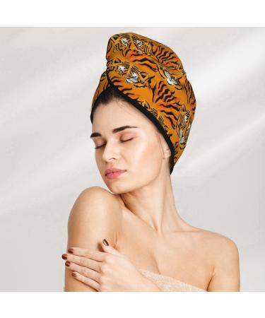 Hair Towel Wrap - Quick Drying Towel Turban with Button for Effortless Hair Drying (Tiger Design) - International Shipping Available - Buy Online on GoSupps.com