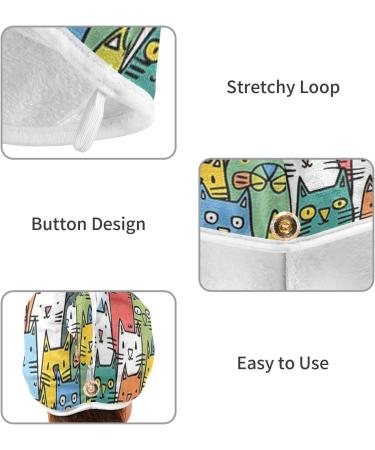 Colorful Cats Hair Towel 2 Pack - Super Absorbent Quick Dry Hair Turbans for Women & Girls - Buy Online on GoSupps.com