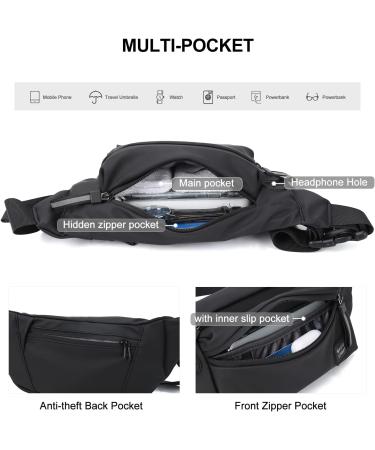 Stylish Black Fanny Pack with 4 Zipper Pockets - Waterproof & Anti-theft - Adjustable Strap - Perfect for Travel, Hiking, and Running - Nylon Material - Buy Online on GoSupps.com