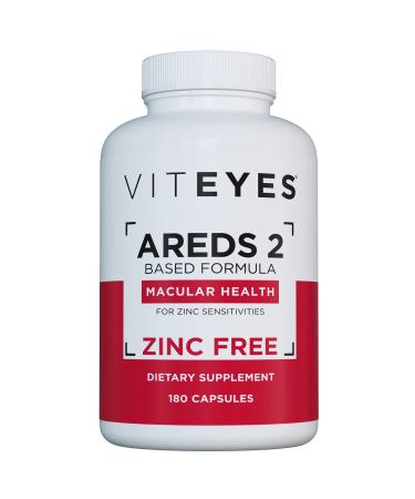 Viteyes AREDS 2 Zinc Free Macular Support Natural Allergen Free Capsules with Vitamin E Vitamin C Lutein & Zeaxanthin No Zinc No Copper Eye Doctor Trusted Manufactured in The USA 180 Ct 180 Count (Pack of 1)