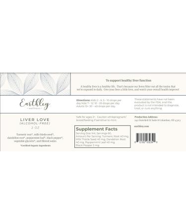 Earthley Liver Love Herbal Tincture - Natural Liver Support Detox with Turmeric, Dandelion, Peppermint, Black Pepper - 100% Organic 2oz (Alcohol-Free) - Buy Online on GoSupps.com