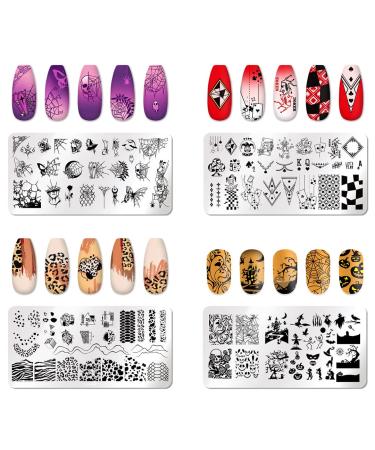 Nail Art Stamping Plates Set for Halloween - Spider Web Leopard Poker Designs with Clear Silicone Stamper & Scraper - PY58 - Buy Online on GoSupps.com