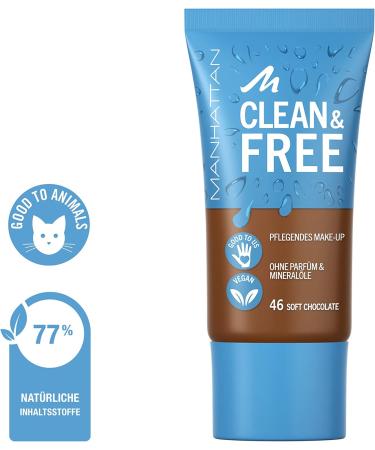 Manhattan Clean & Free Skin Tint Fb. 46 Soft Chocolate Vegan Moisturizing Makeup 30 ml - Buy Online on GoSupps.com