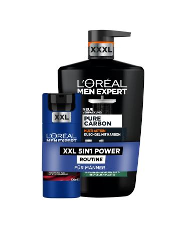 L'Or al Men Expert 5in1 Power Nursing Set for Men with XXXL shower gel and XXL Face care set for men with anti-aging face cream with hyaluron and 5in1 shower gel with carbon Power Age 2-part XXL facial care & xxxl shower gel